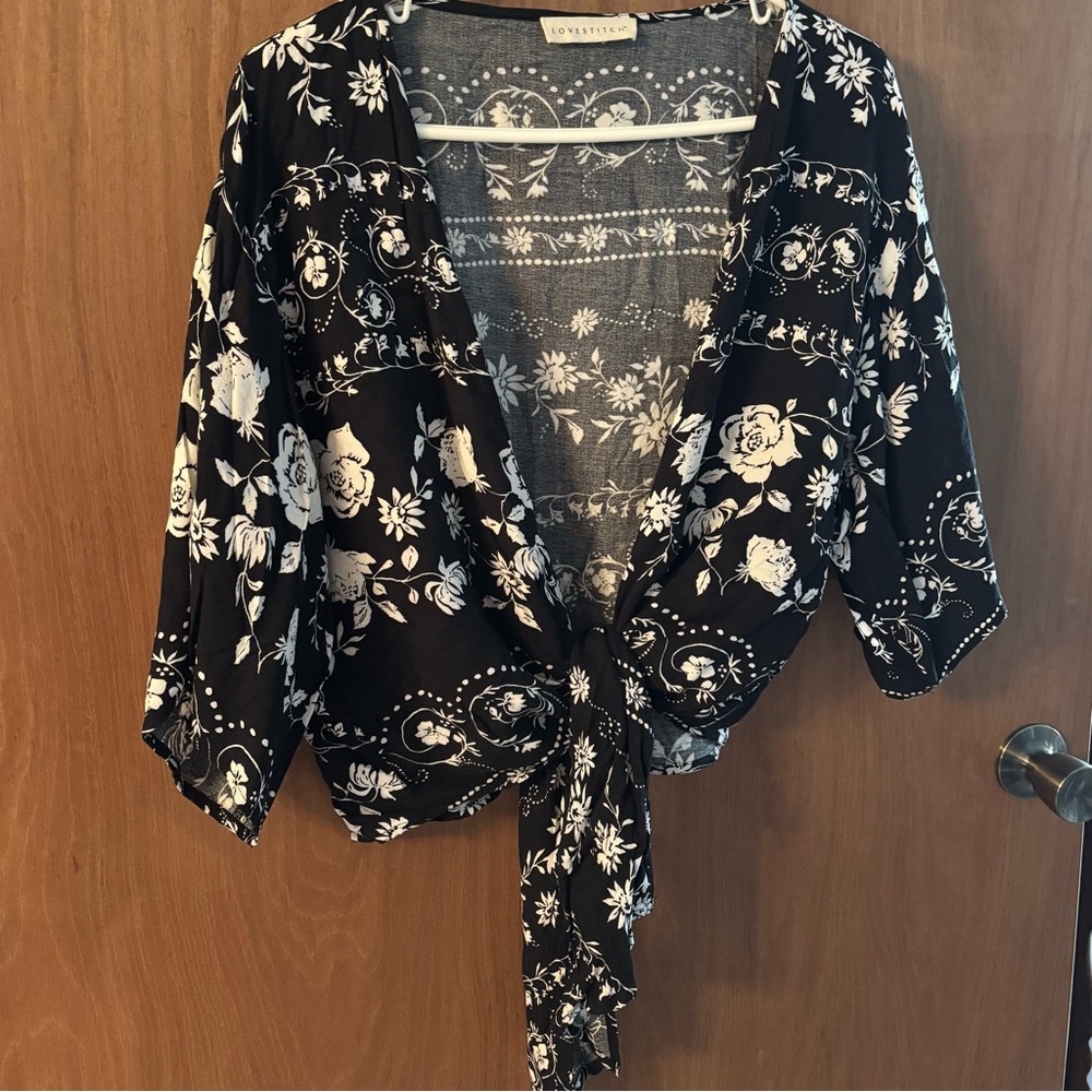Lovestitch boho floral tie front top